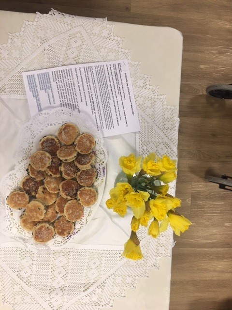 Welsh Cakes and Daffodils on a table for St David's celebrations at Corton House