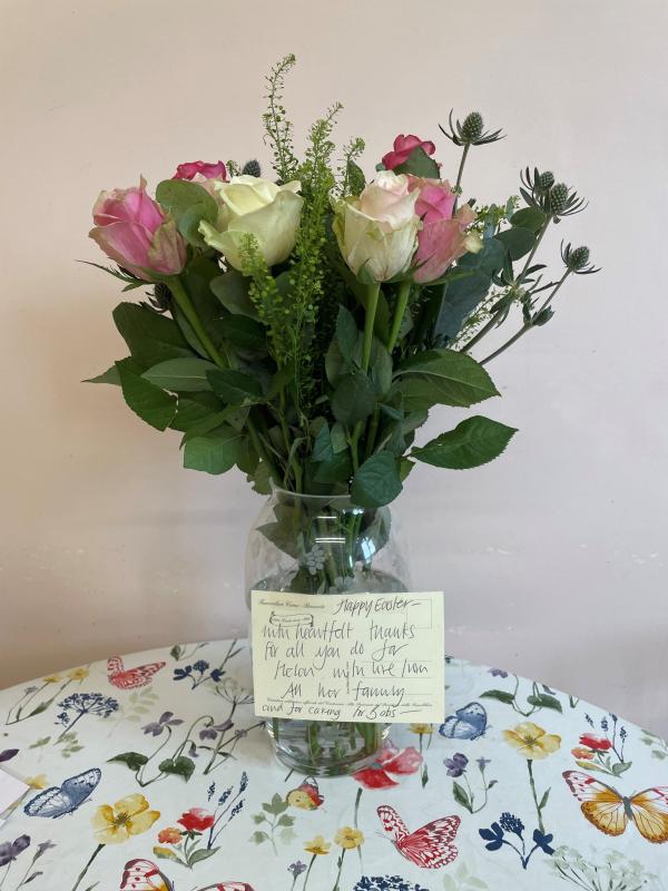 Flowers of thanks, an Easter gift from a resident's family to Corton House staff